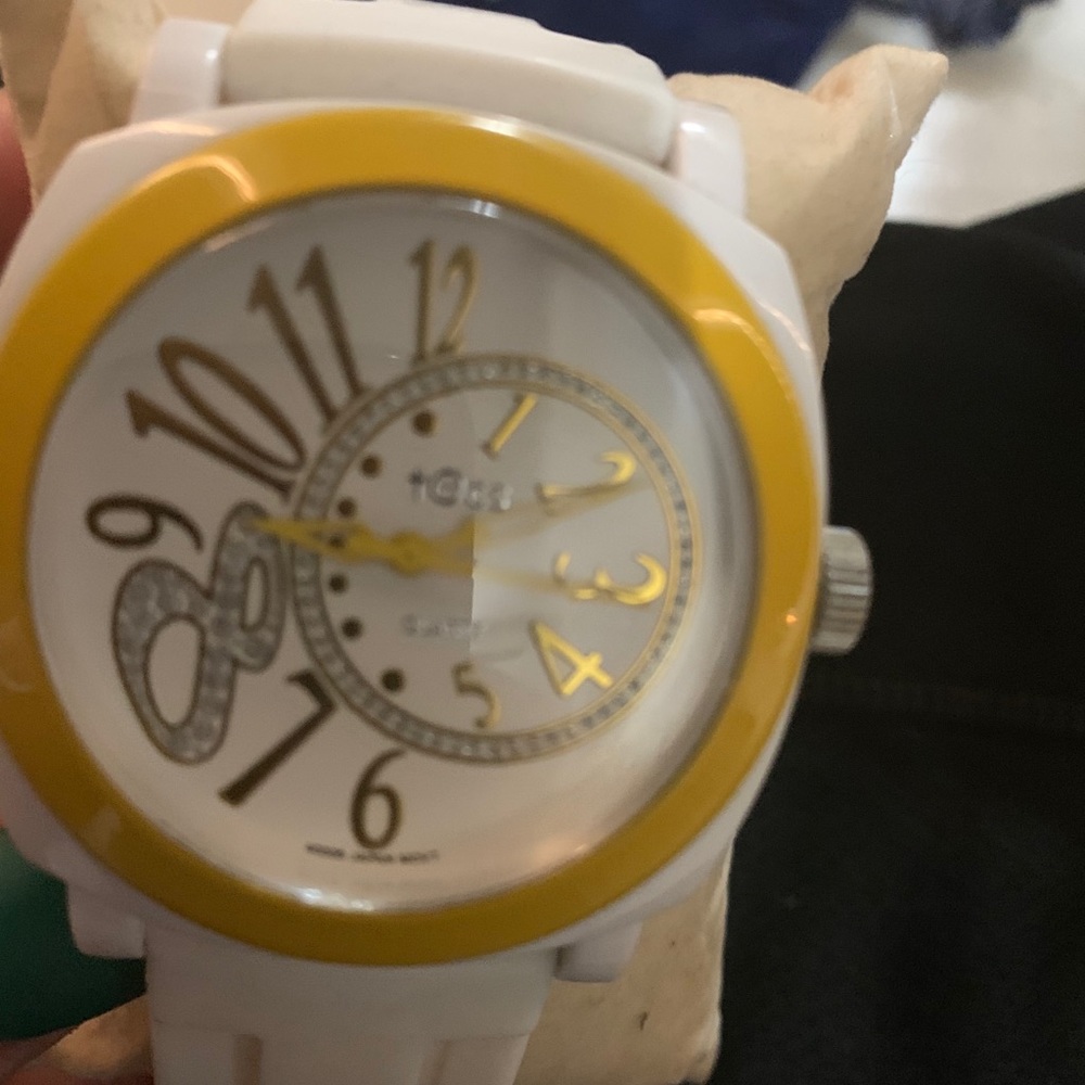 White and yellow watch